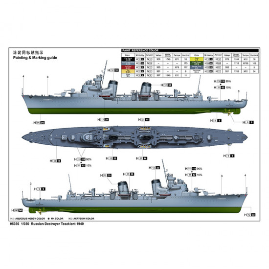 Trumpeter 05356 Сборная модель корабля Эсминец "Ташкент" 1940 г (1:350)